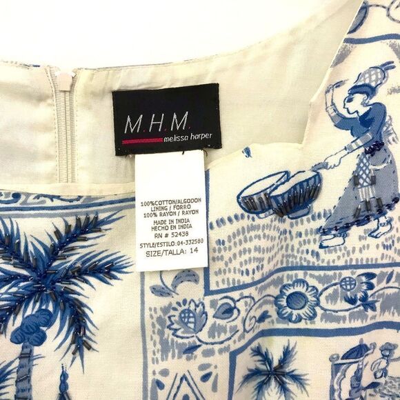 Vintage Melissa Harper Dress Size 14 Blue/ White - Picture 3 of 3